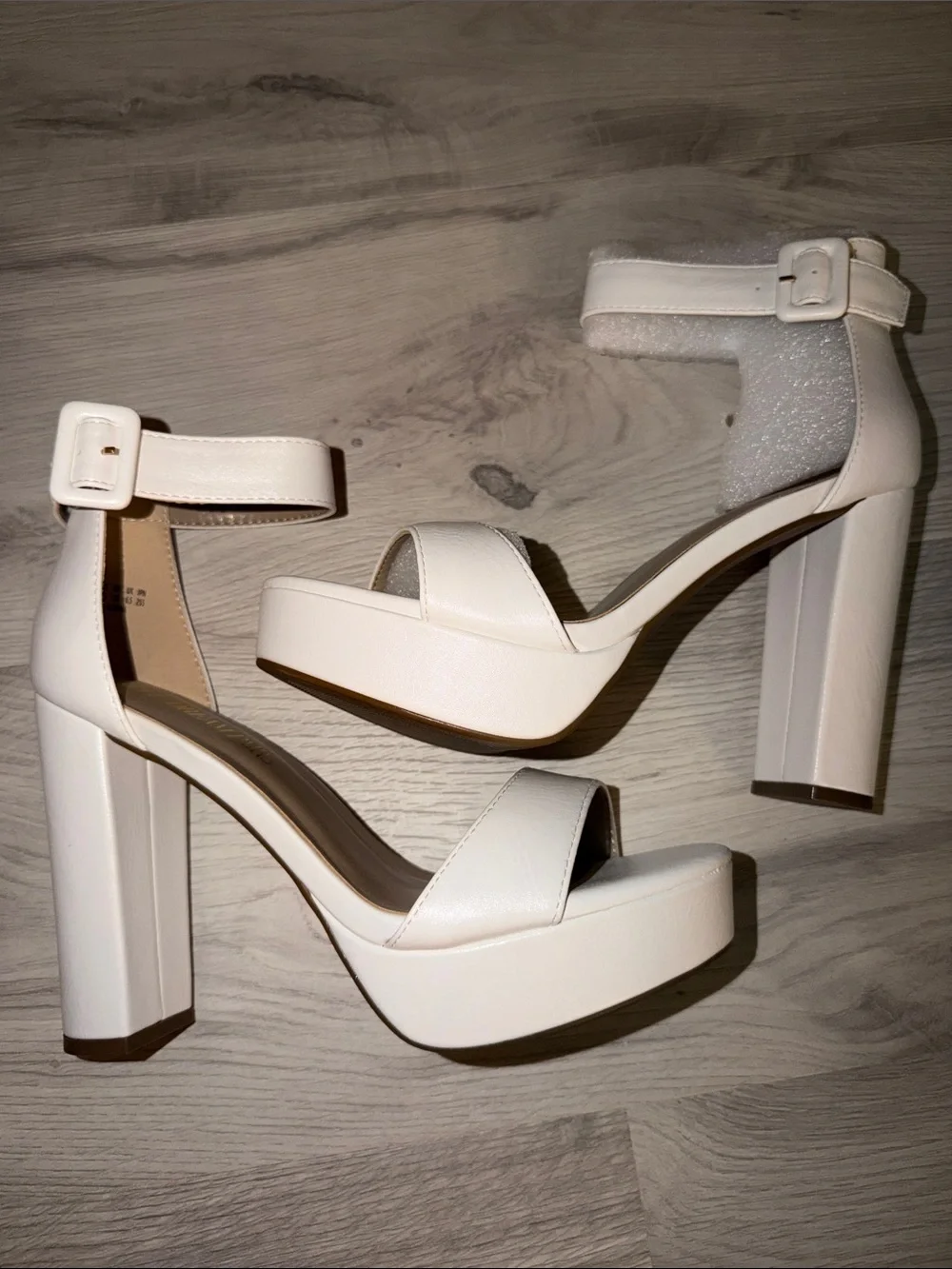 Women's White Platform Block Heel Sandals with Ankle Strap